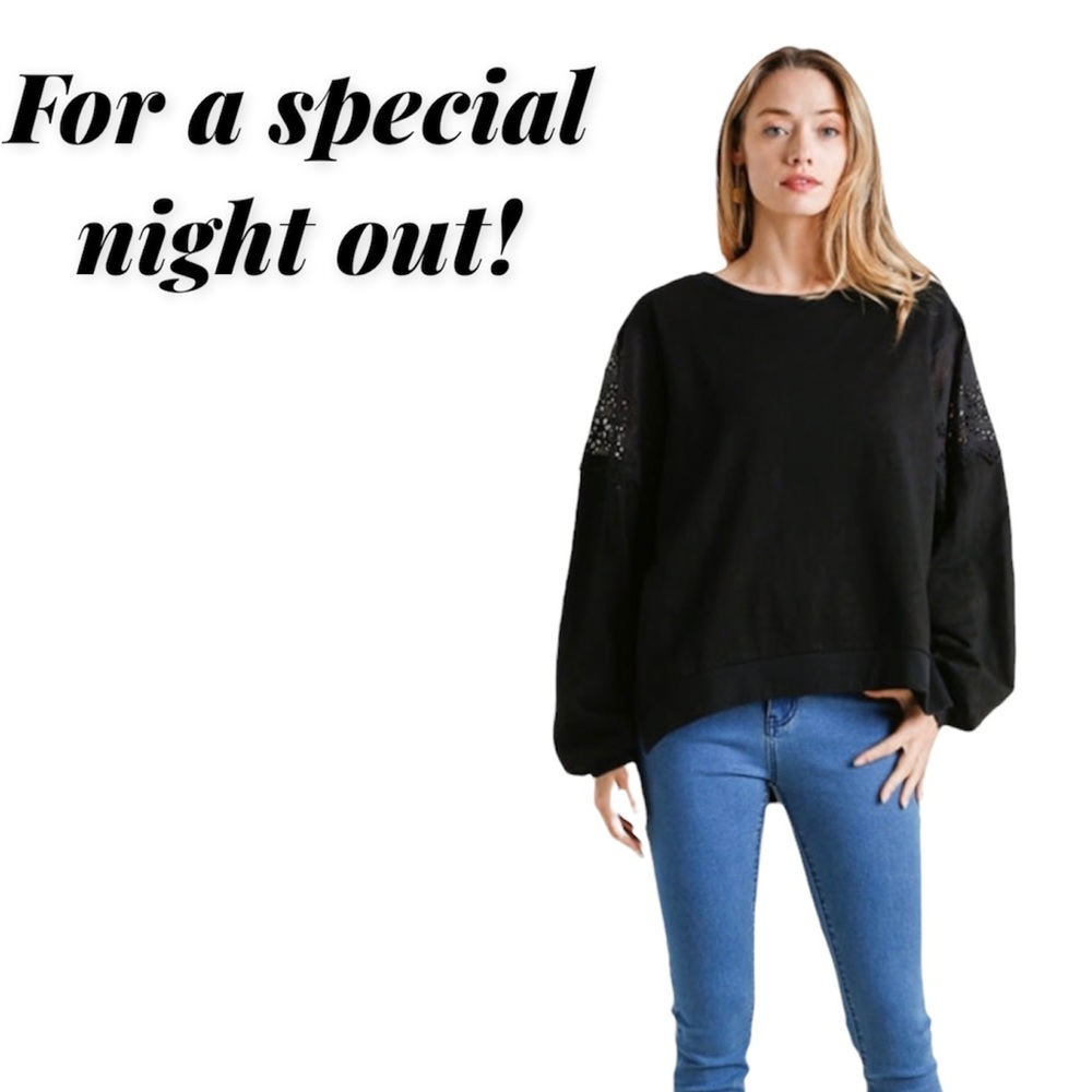 Umgee black top with eyelet lace details